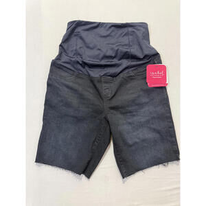 Isabel Maternity Black Crossover Panel Denim Black Shorts Size 10 NWT